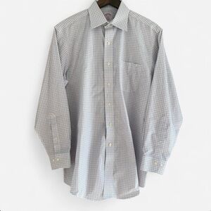 Brooks Brothers Mens Regular Fit Checkered Dress Shirt Blue/White 15 1/2 32/33